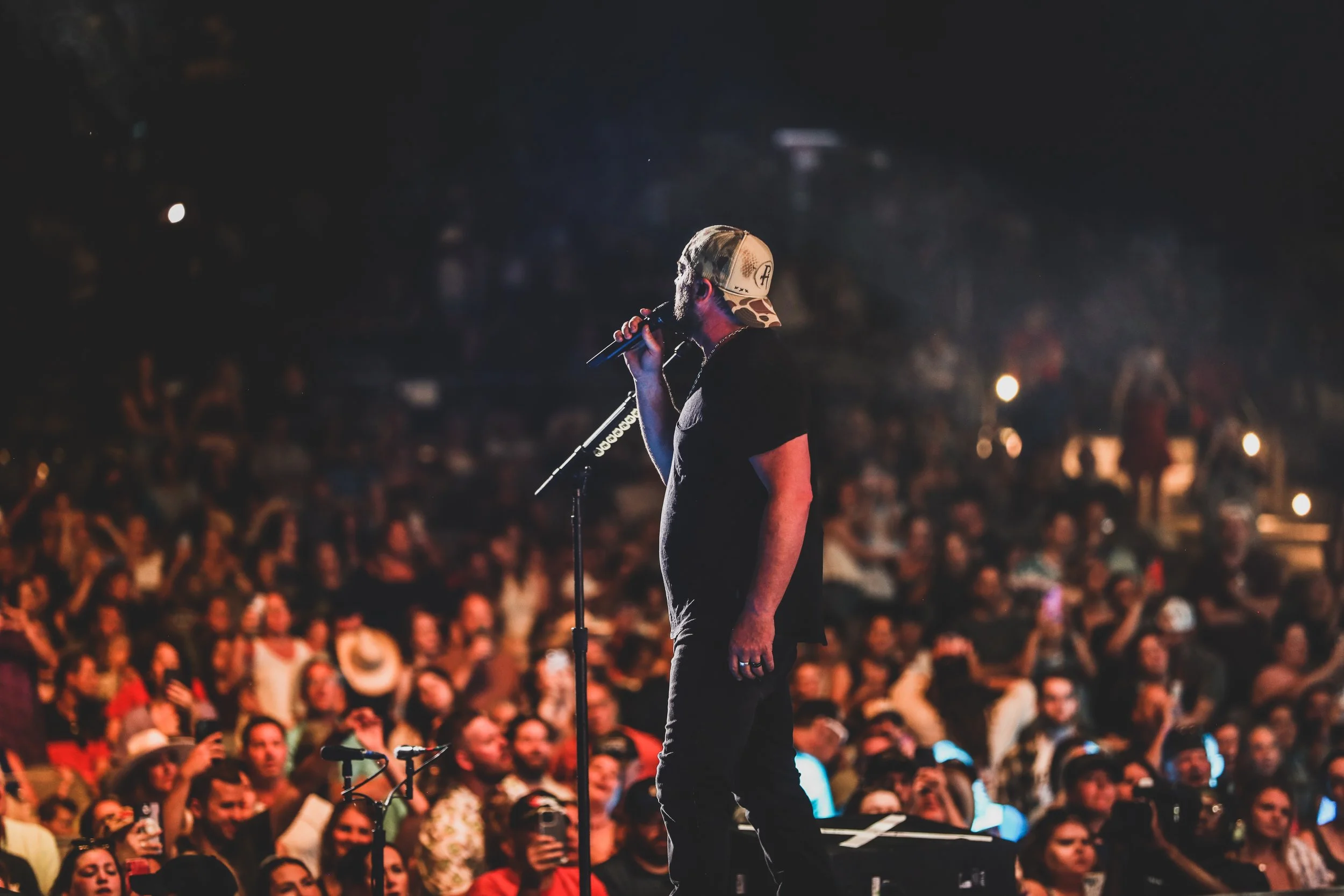 Artist performing to a packed crowd